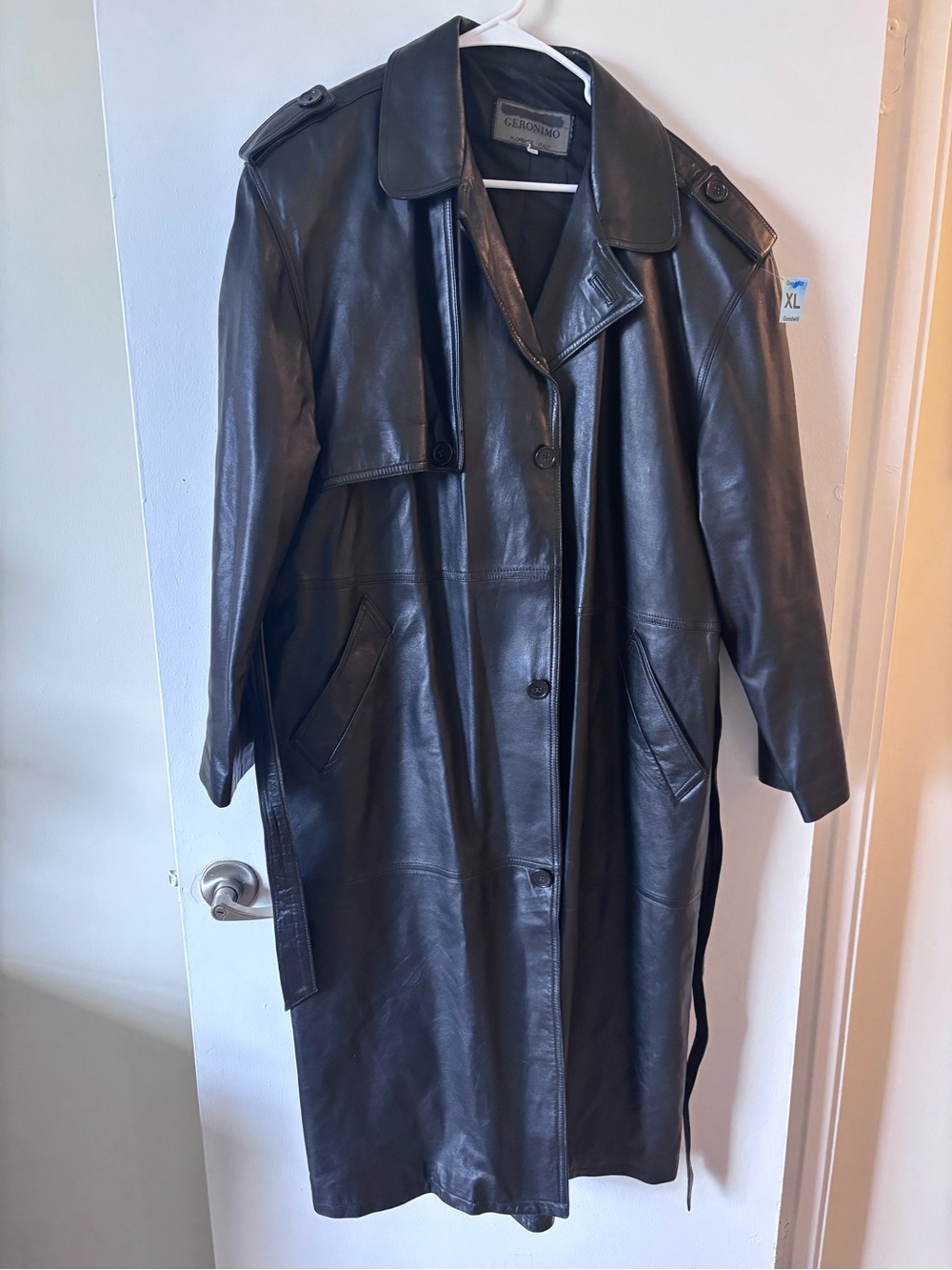 Geronimo made in Italy Black Leather Longline Performance Trench Coat